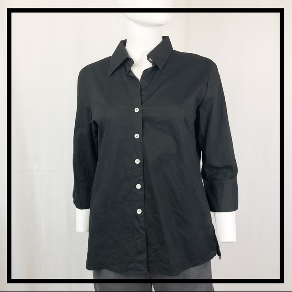 GEMILLI Black, Collared Blouse 3/4 Sleeve Size M - Picture 2 of 7